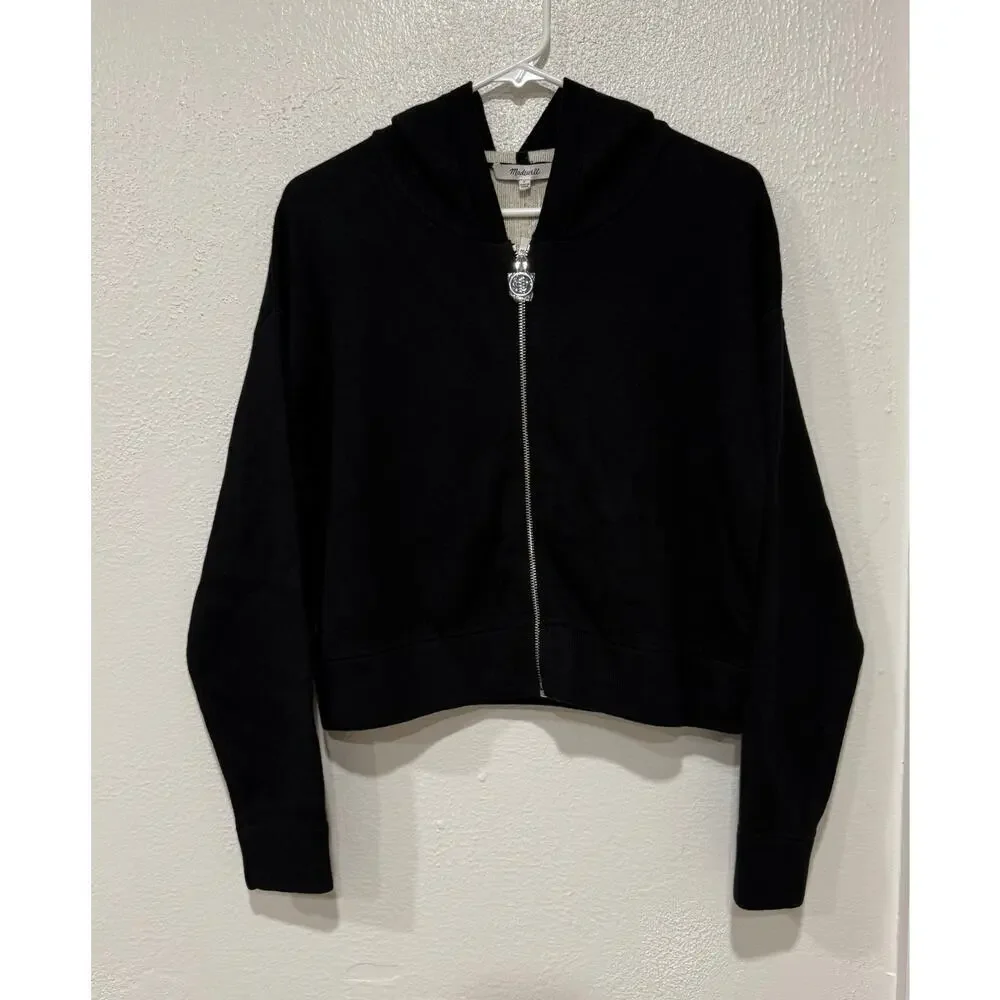 NWT Madewell Double Face Cotton Blend Sweater Hoodie NS667 Black Size Small - Picture 2 of 6
